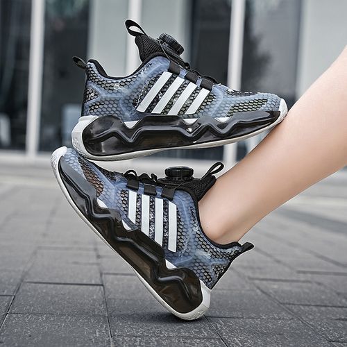 Hollow Girls Shoes Breathable Kids Sneaker Shoes Rotating Buckle Black