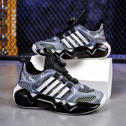 Hollow Girls Shoes Breathable Kids Sneaker Shoes Rotating Buckle Black