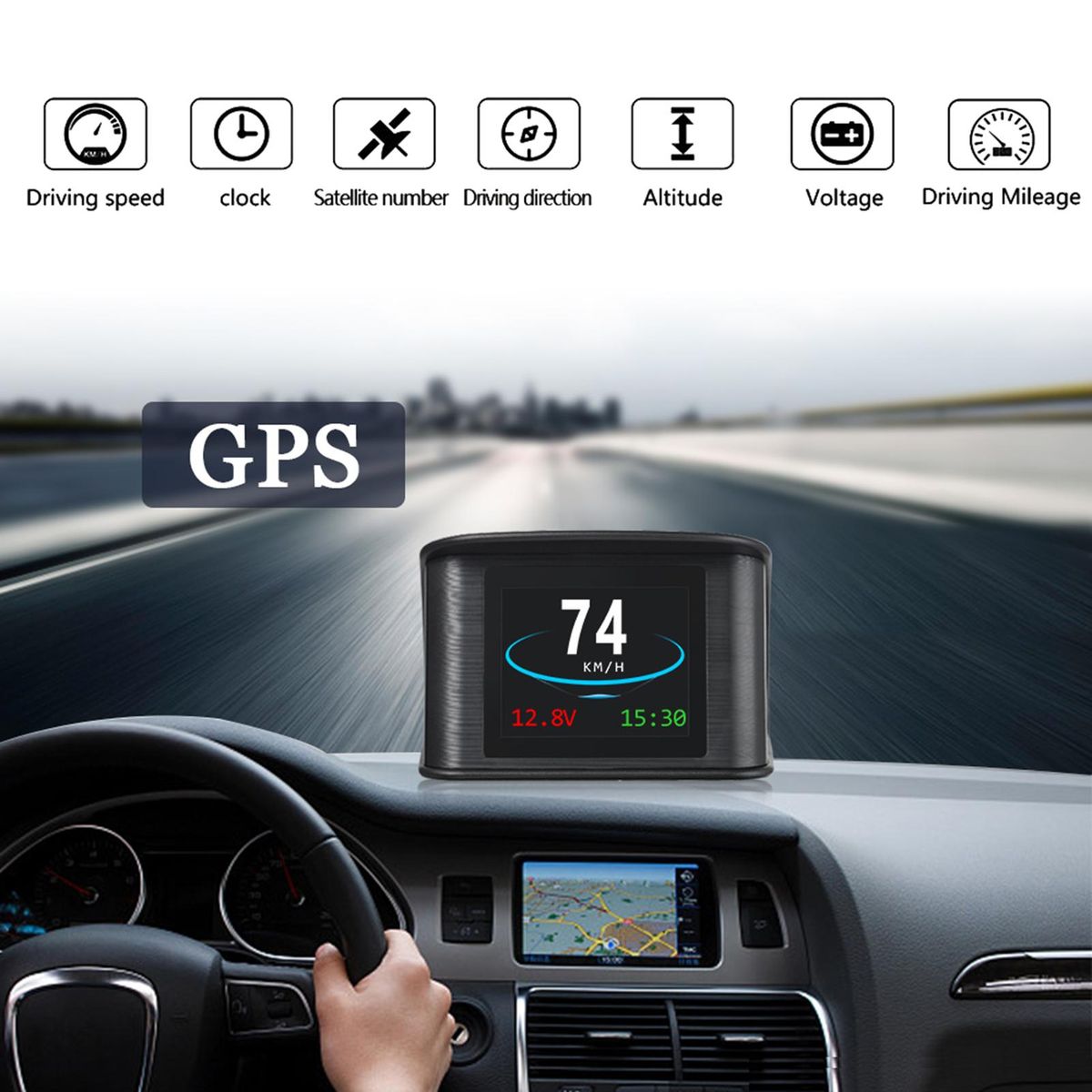 Smart HUD Display, 2.2 inch Universal GPS Head Up Display with Displays Speed, Altitude, Voltage, Clock and More Overspeed Alarm/Voltage Aarm