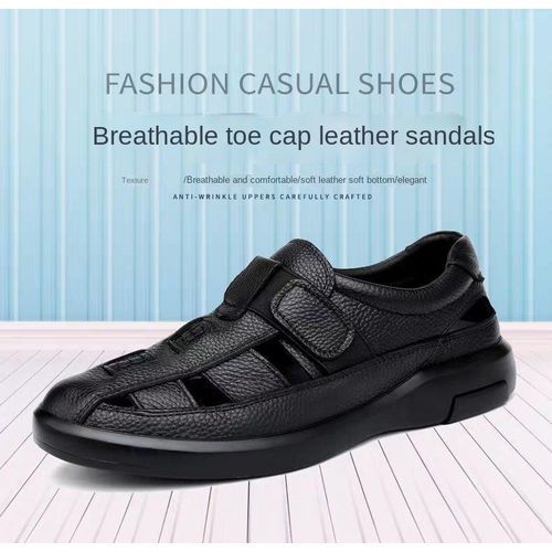 Men Summer Fashion Leather Sandals Breathable Anti-Slip Soft Sole Shoes
