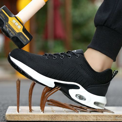Men's Safety Shoes Steel Toe Work Boots Non-slip Sole Breathable Safety Shoes Steel Toe-Black