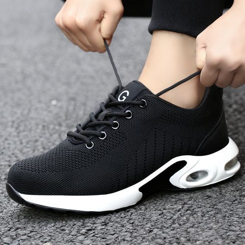 Men's Safety Shoes Steel Toe Work Boots Non-slip Sole Breathable Safety Shoes Steel Toe-Black