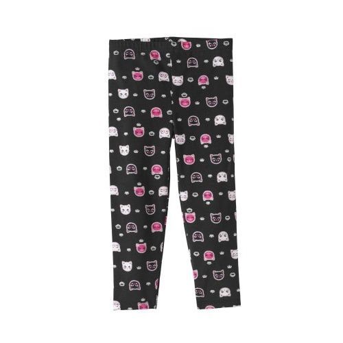 Girls Kitty Glittering Print Leggings- Black AND PINK