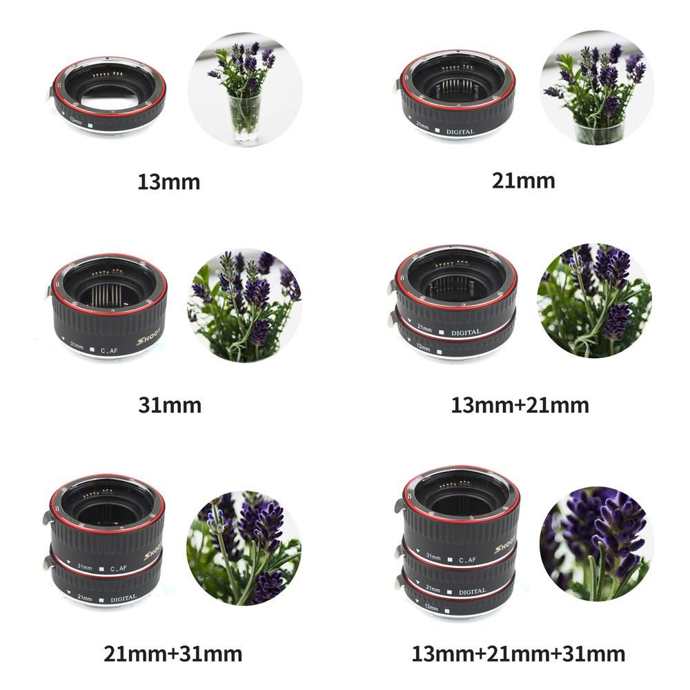 SHOOT XT-364 Auto Focus AF Macro Extension Tube Adapter Ring Set 13mm 21m 31mm Replacement for Canon EF/EF-S Lens Replacement for Canon EOS   550D/600D/650D/700D/750D/760D/800D/200D/1300D/77D/60D/70D/80D/7D/7D II/5D II/5D III