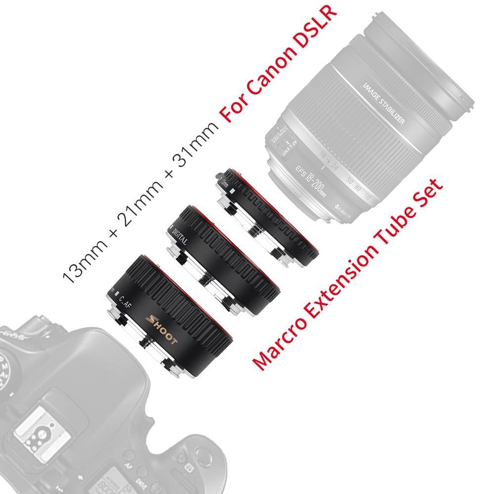 SHOOT XT-364 Auto Focus AF Macro Extension Tube Adapter Ring Set 13mm 21m 31mm Replacement for Canon EF/EF-S Lens Replacement for Canon EOS   550D/600D/650D/700D/750D/760D/800D/200D/1300D/77D/60D/70D/80D/7D/7D II/5D II/5D III