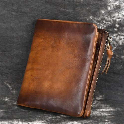 Cowhide Leather Mens Billfold Wallet Blocking Car Dark Brown