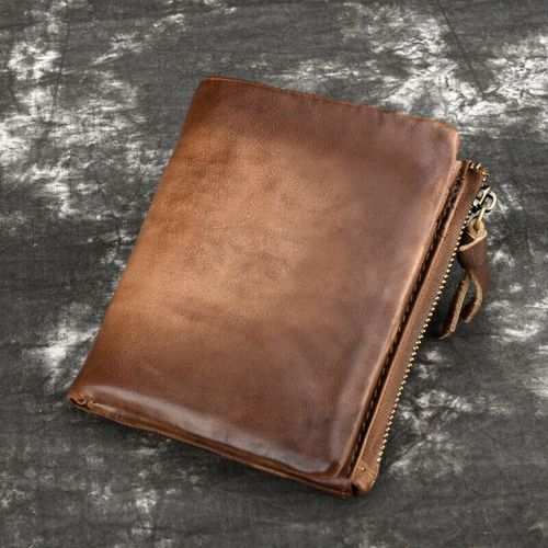 Cowhide Leather Mens Billfold Wallet Blocking Car Dark Brown
