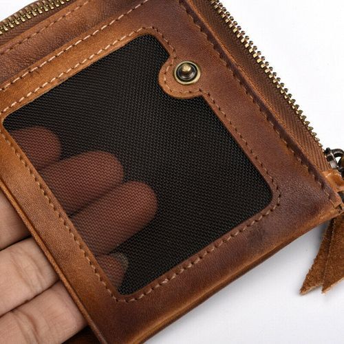 Cowhide Leather Mens Billfold Wallet Blocking Car Dark Brown