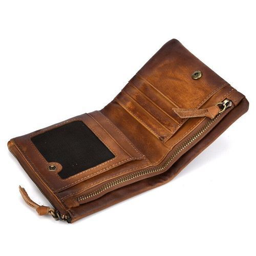 Cowhide Leather Mens Billfold Wallet Blocking Car Dark Brown