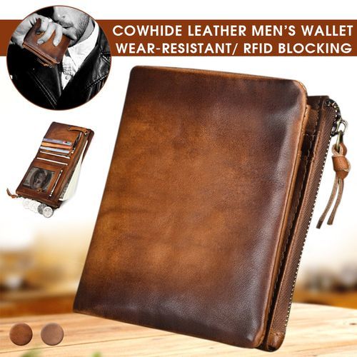 Cowhide Leather Mens Billfold Wallet Blocking Car Dark Brown