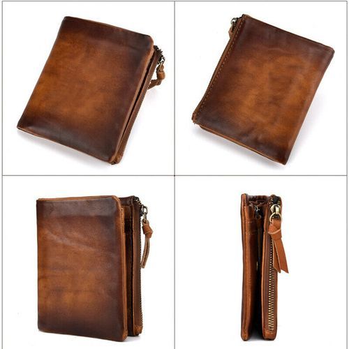 Cowhide Leather Mens Billfold Wallet Blocking Car Dark Brown