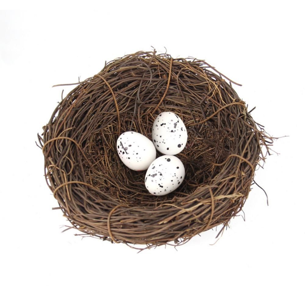 Bird Nest Crafts with 3 Bird Eggs Handmade Easter Rattan Bird House Home Decoration Wedding Show Window Ornament Garden Yard