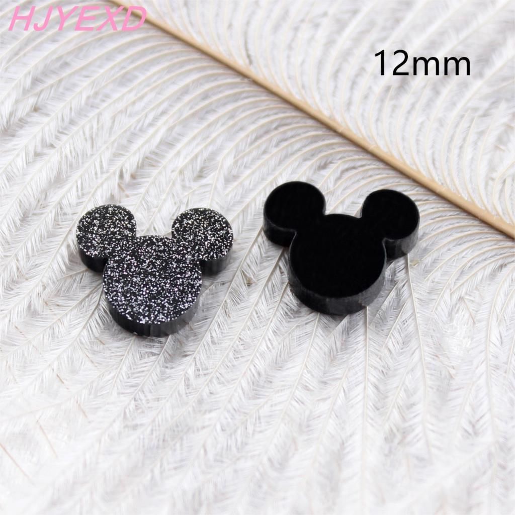 Set of 20 0.47IN(12mm) Mouse Head For Jewelry Accessories Black Glitter Acrylic Flat Back Party DIY