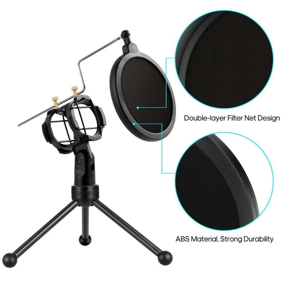 Detachable Microphone Tripod Stand Shock Mount Desktop Mic