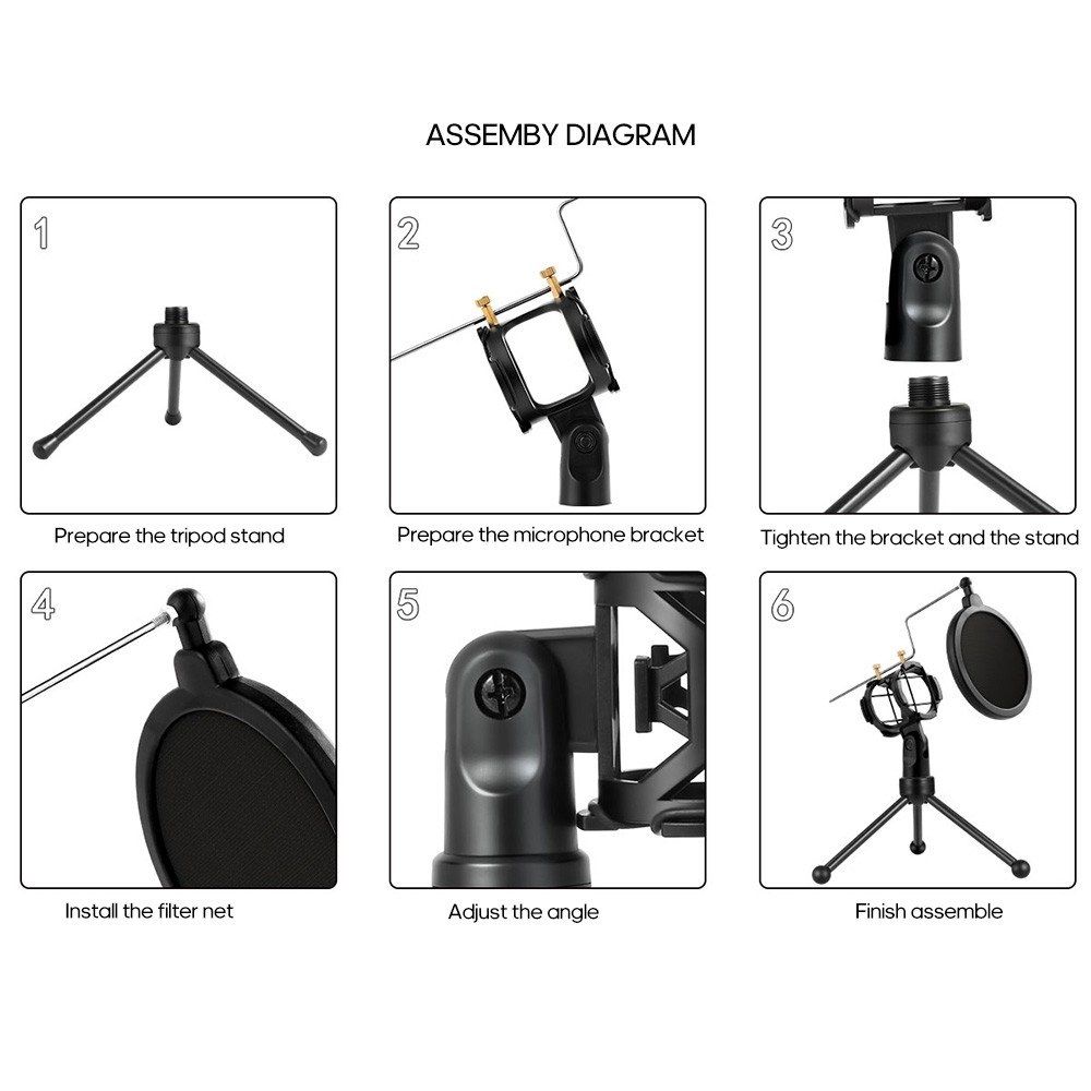 Detachable Microphone Tripod Stand Shock Mount Desktop Mic