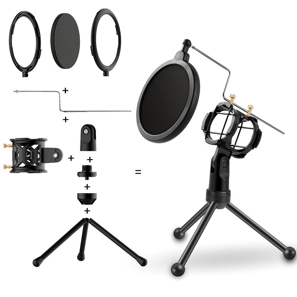 Detachable Microphone Tripod Stand Shock Mount Desktop Mic