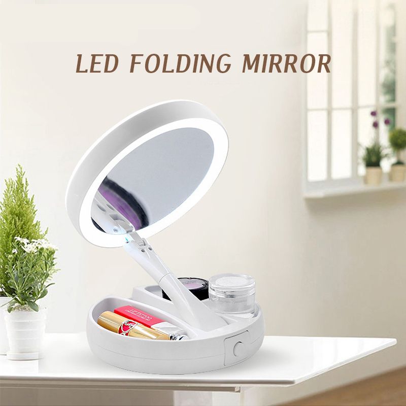 Foldable Led Magnifying Mirror White Vanity Cosmetic Mirror