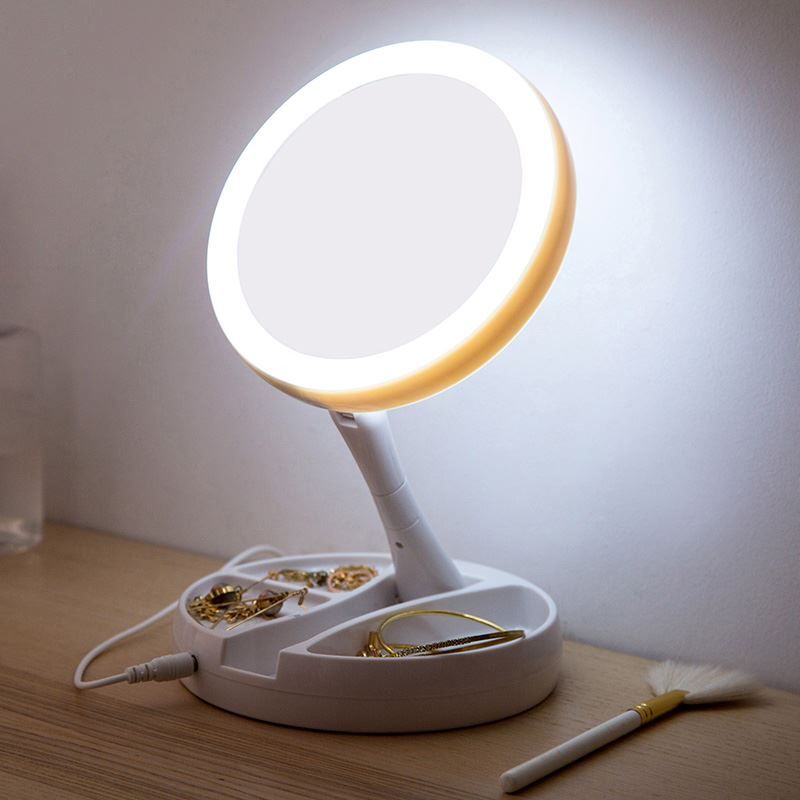 Foldable Led Magnifying Mirror White Vanity Cosmetic Mirror
