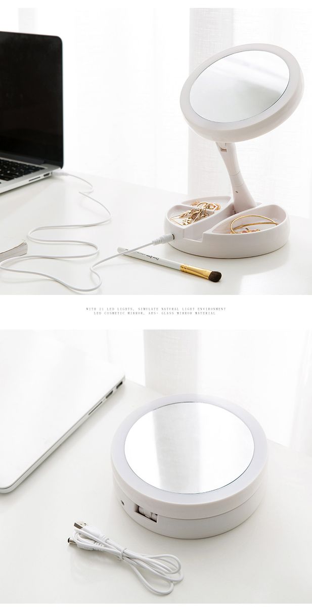 Foldable Led Magnifying Mirror White Vanity Cosmetic Mirror