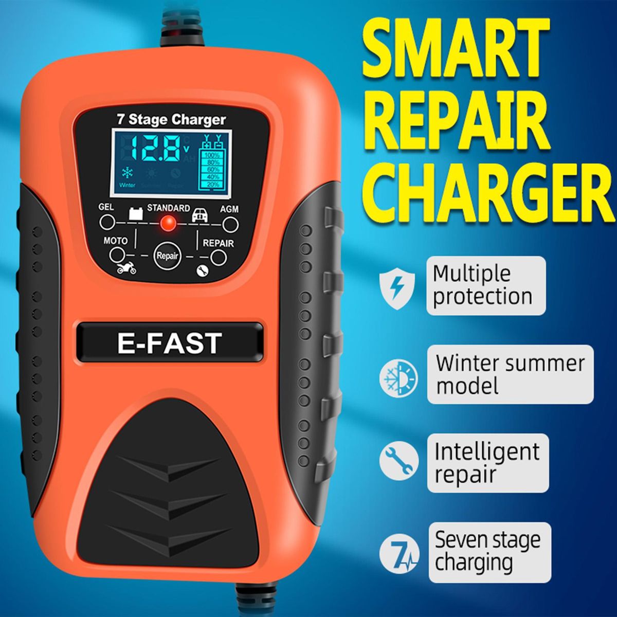 Automatic Pulse Repairing Battery Charge Device Smart Repair Charger 7 Stage Charger for Lithium Leadacid LiFePO4 Batteries