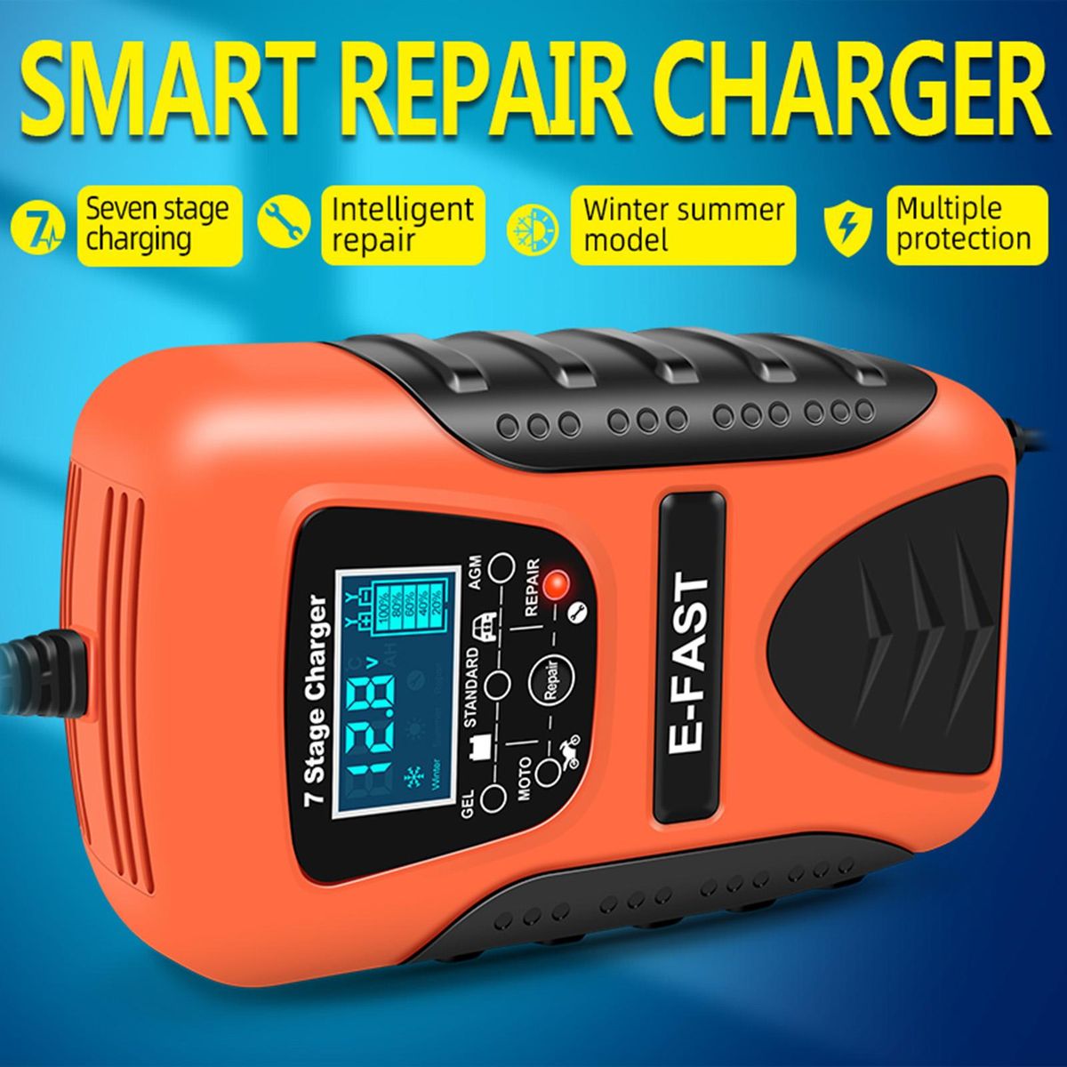 Automatic Pulse Repairing Battery Charge Device Smart Repair Charger 7 Stage Charger for Lithium Leadacid LiFePO4 Batteries