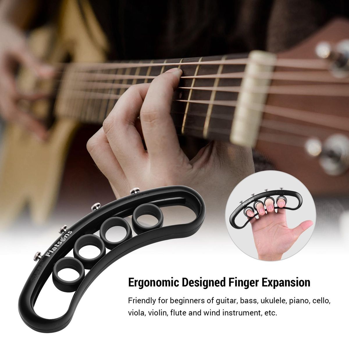 Flatsons Adjustable Guitar Finger Expansion Finger Force Span Practicing Trainer for Guitar Bass Ukulele String Instrument Beginner