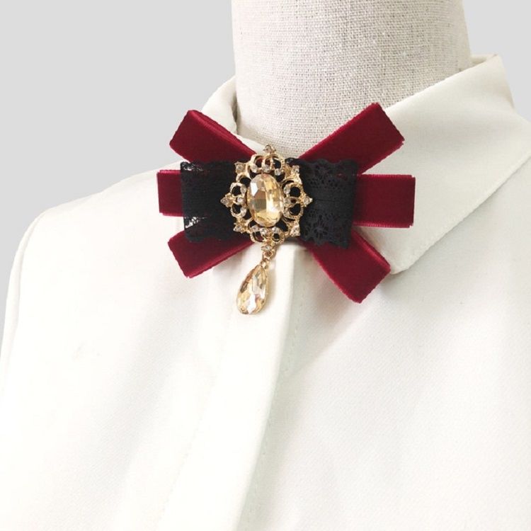 Unisex Flannel Bow-knot Bow Tie Retro Diamond Professional Brooch Clothing Accessories