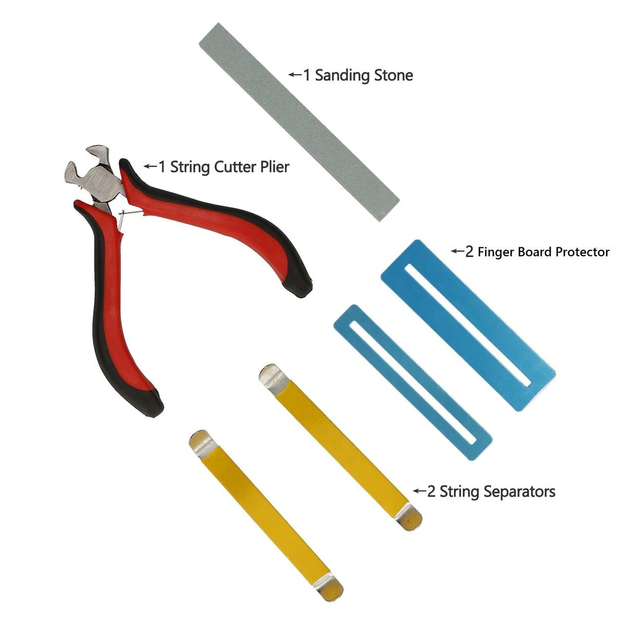 6Pcs Guitar Tools Kit Repair Maintenance Tool for Guitar Bass Luthier 2 String Separators, 2 Fingerboard Protectors, 1 String Cutter Plier, 1 Sanding Stone