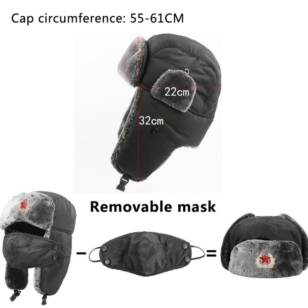Winter Bomber Hats for Men Soviet Badge Lei Feng Hat with Veil Outdoor Waterproof Snow Caps Warm Thickened Ear Flaps Cap Ushanka