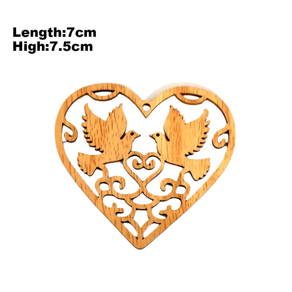 10Pcs Wooden Heart Hollow Birds Hanging Ornaments For