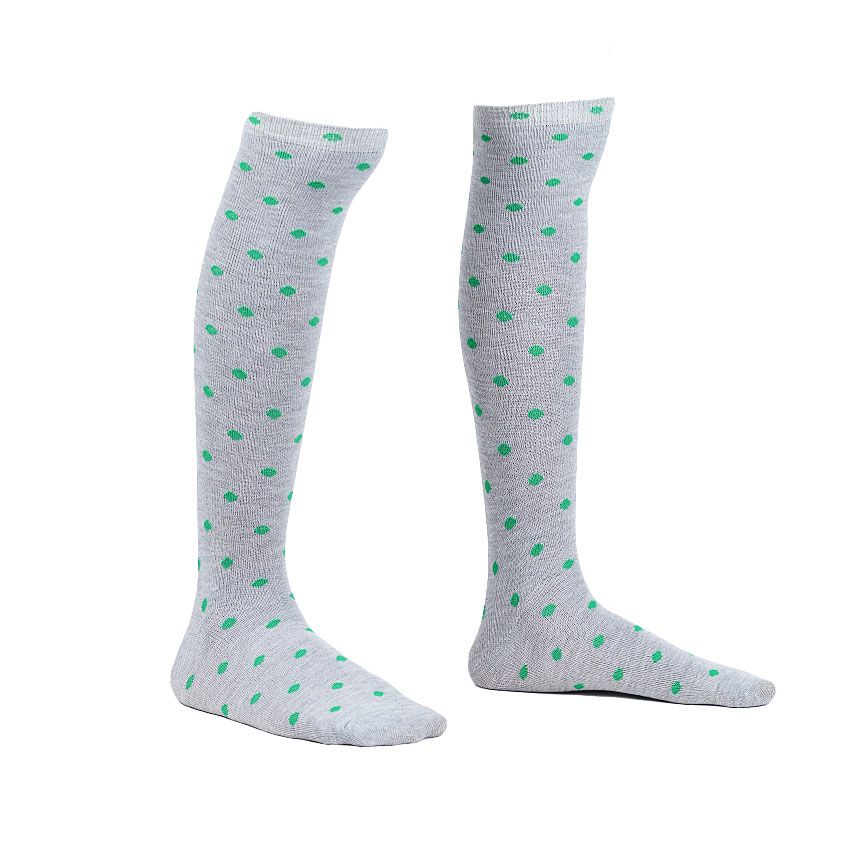 Knee Hi Soft Cotton Polka Dots Grey Socks