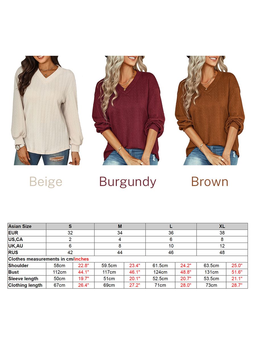 Women Loose Sweatshirt Long Sleeve V Neck Casual Pullovers