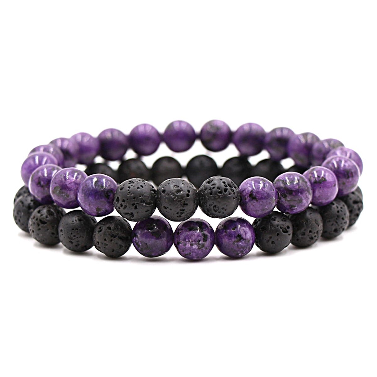 2Pcs Beaded Bracelet Couples Distance Black White Bracelet E