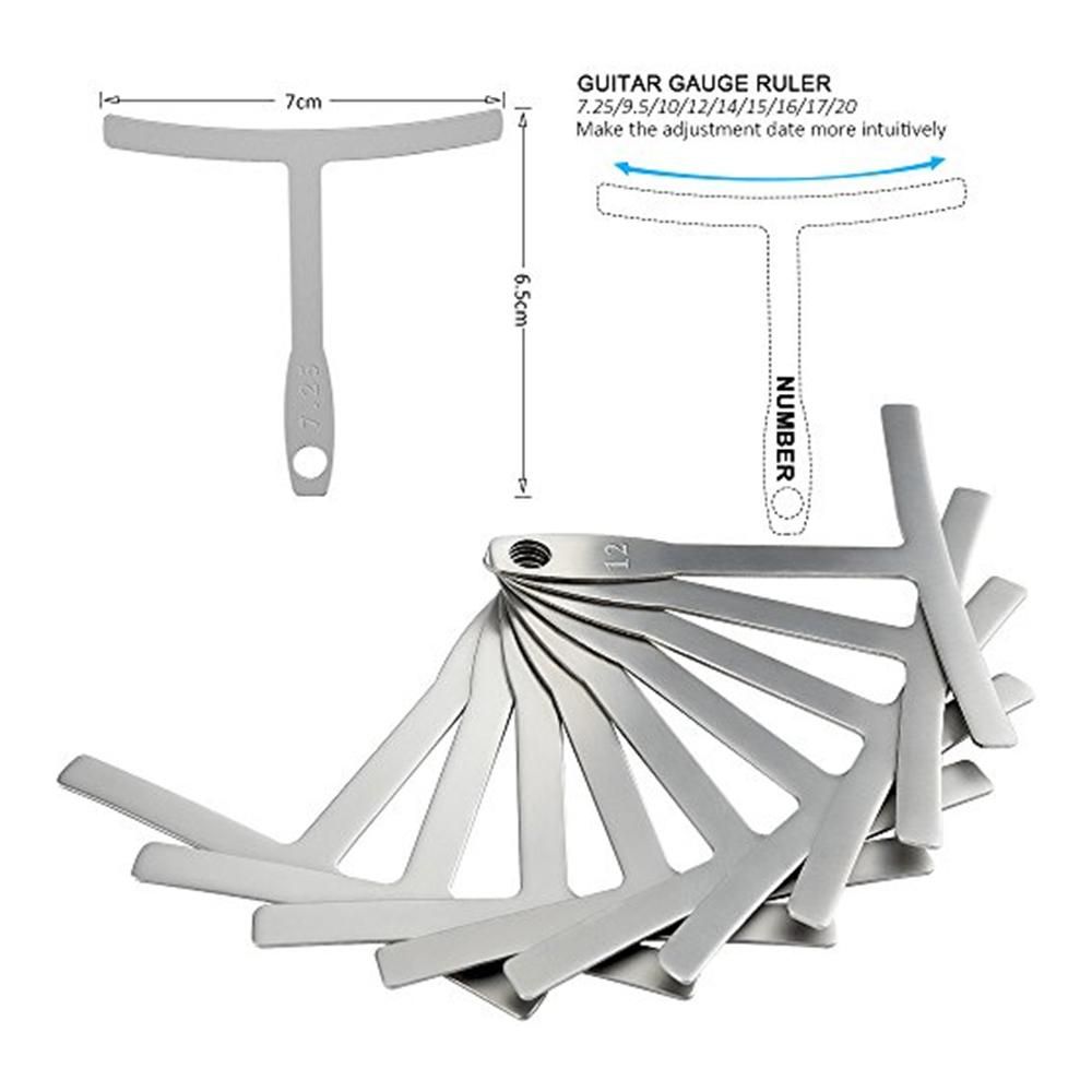 9Pcs Understring Radius Gauges Guitar Bass Strings Repair Polish T-shaped Measurement