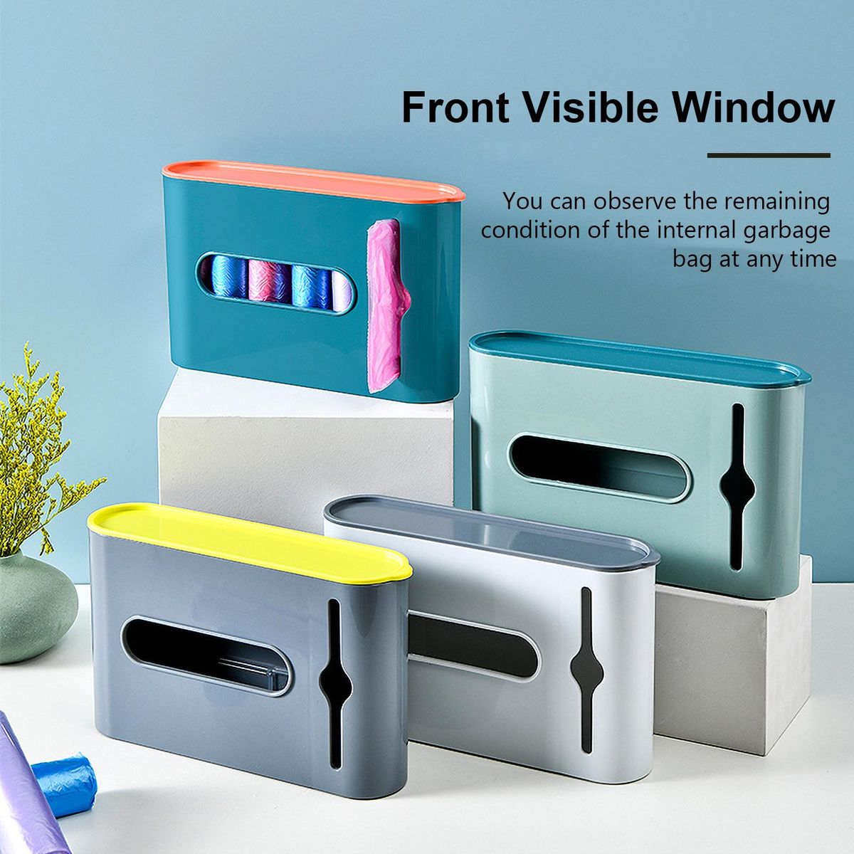 Garbage Bag Storage Box Rubbish Bin Bags Dispenser Self Adhesive Wall Mount Plastic Bag Holder Grocery Bag Dispenser for Home Kitchen Bathroom