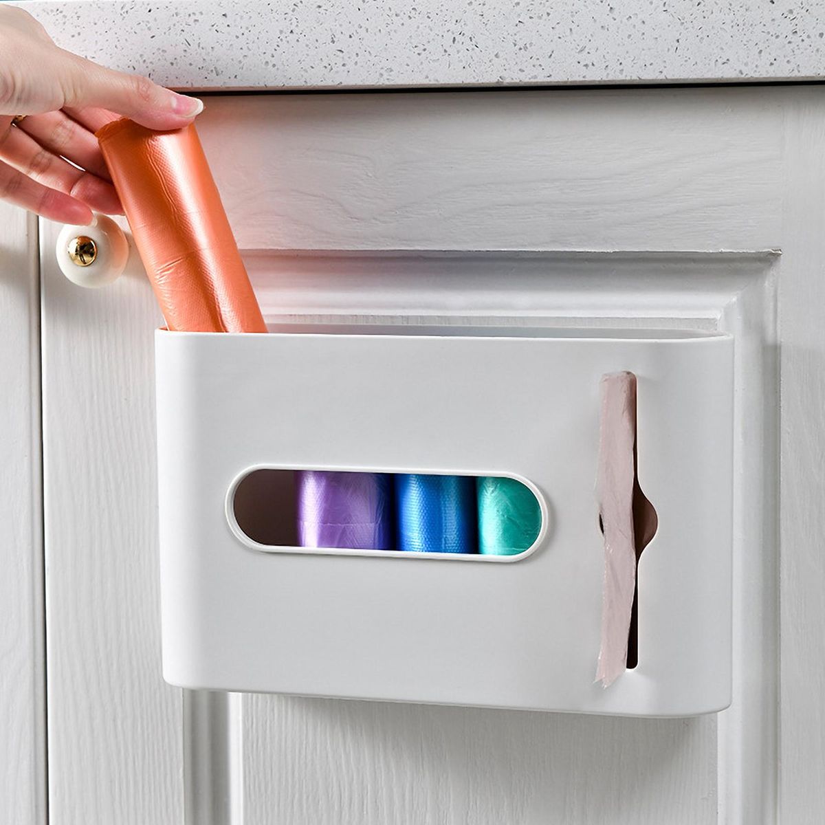 Garbage Bag Storage Box Rubbish Bin Bags Dispenser Self Adhesive Wall Mount Plastic Bag Holder Grocery Bag Dispenser for Home Kitchen Bathroom