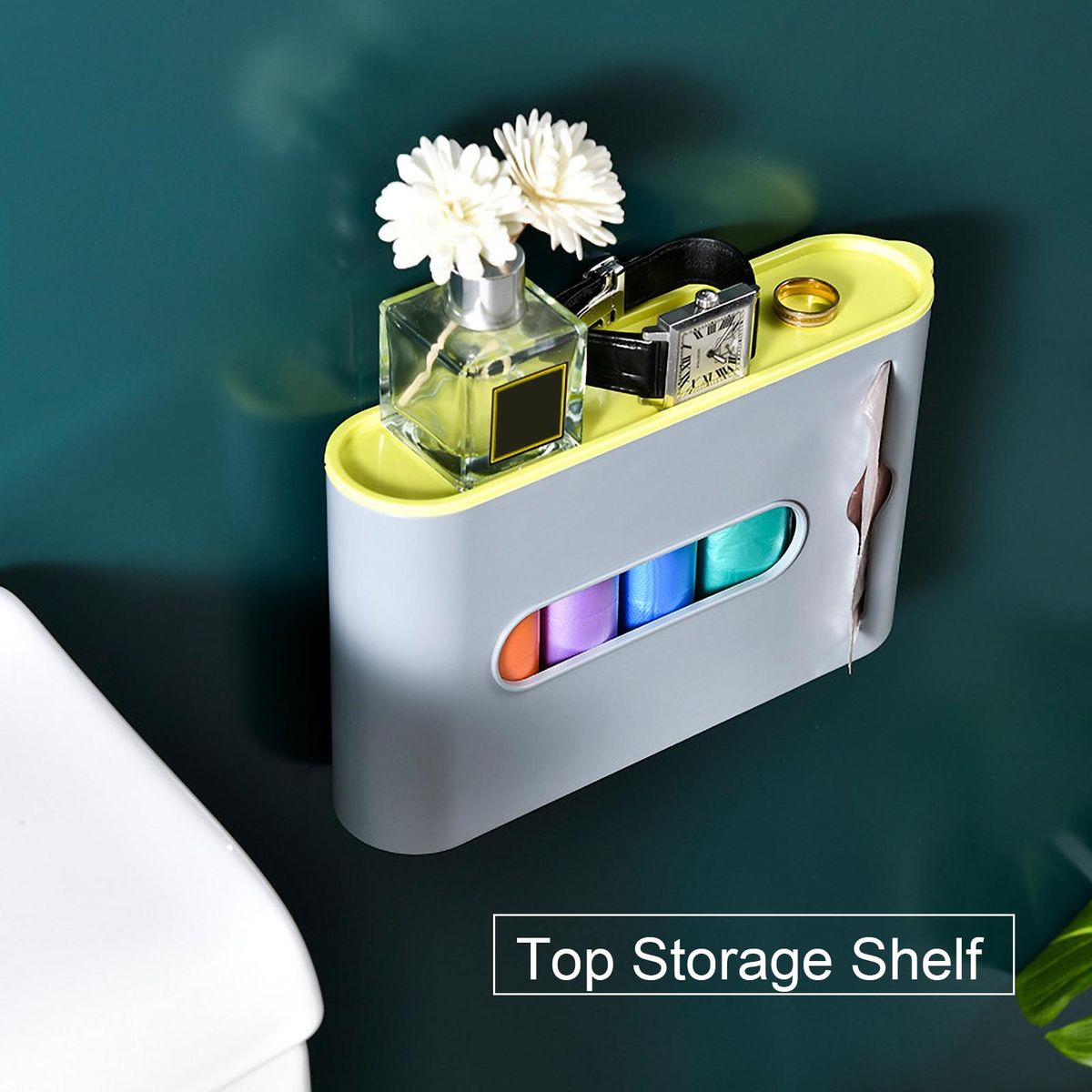 Garbage Bag Storage Box Rubbish Bin Bags Dispenser Self Adhesive Wall Mount Plastic Bag Holder Grocery Bag Dispenser for Home Kitchen Bathroom