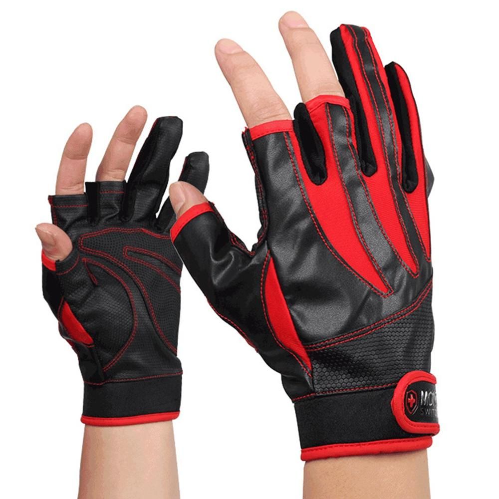 2Pcs/Set Fishing Gloves Exposed Three Non-Slip Warm Leather