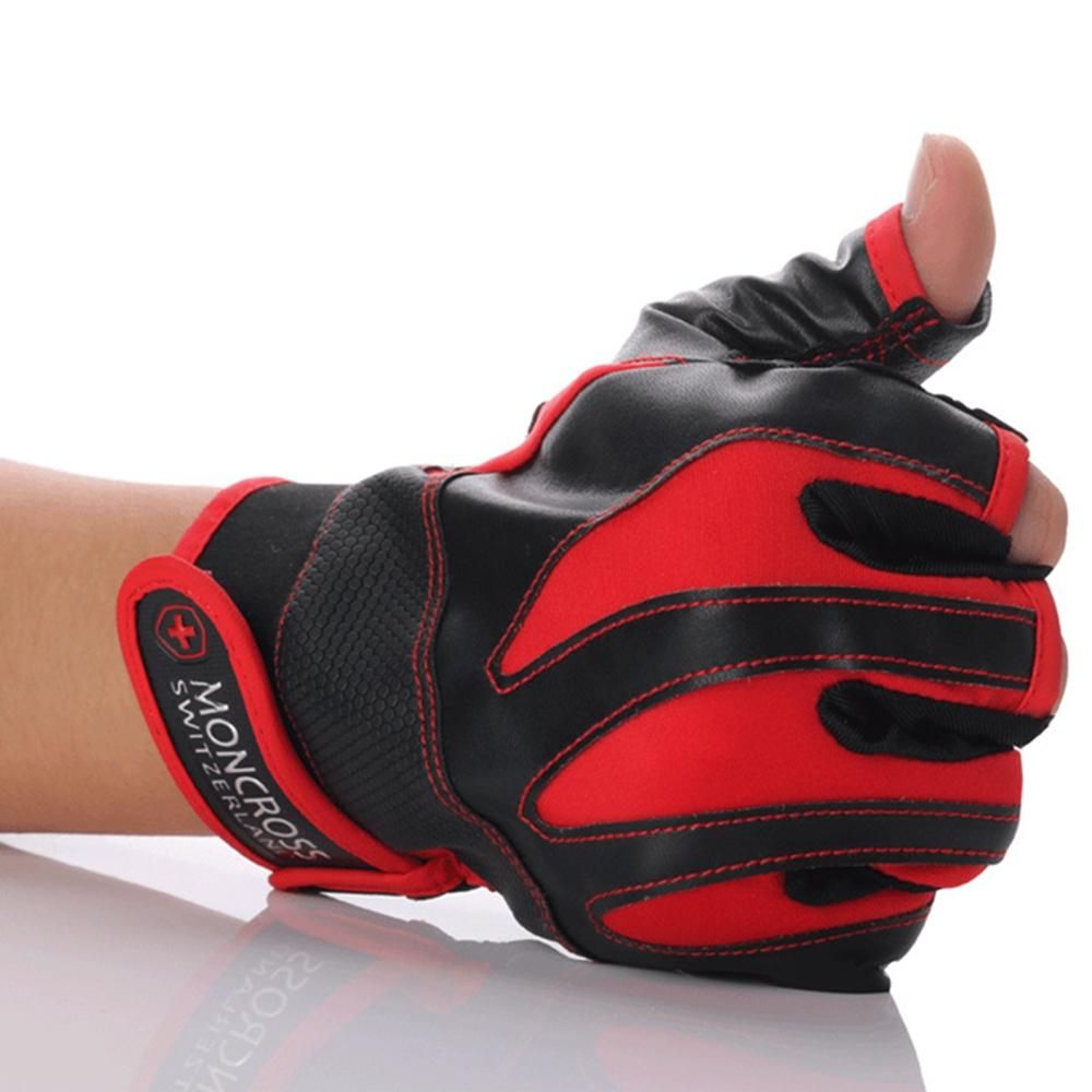 2Pcs/Set Fishing Gloves Exposed Three Non-Slip Warm Leather