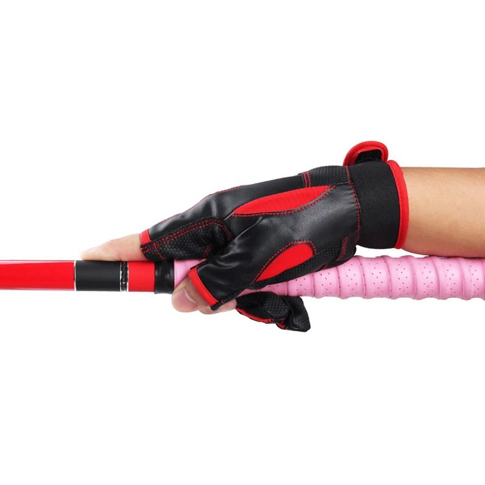 2Pcs/Set Fishing Gloves Exposed Three Non-Slip Warm Leather