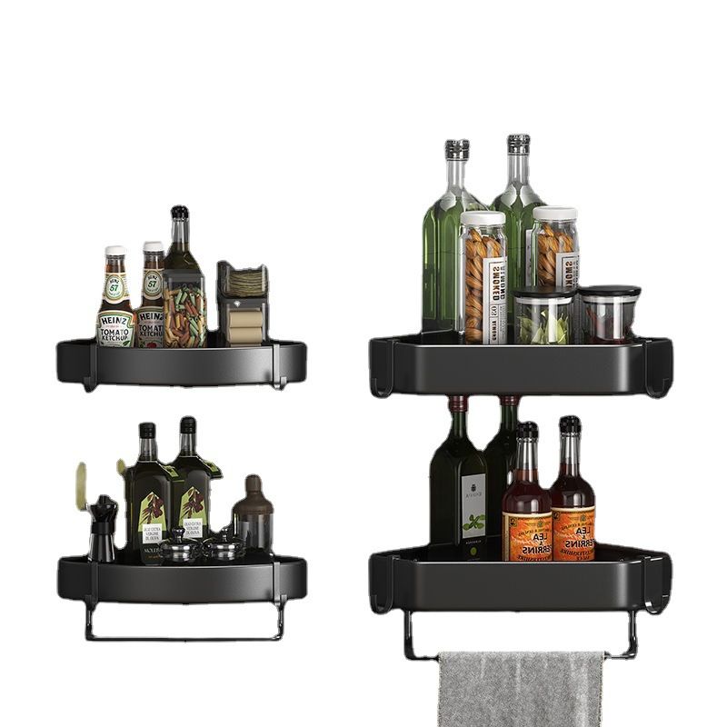 Double Layer Wall Mounted Storage Shelf Rack Bathroom +Hooks