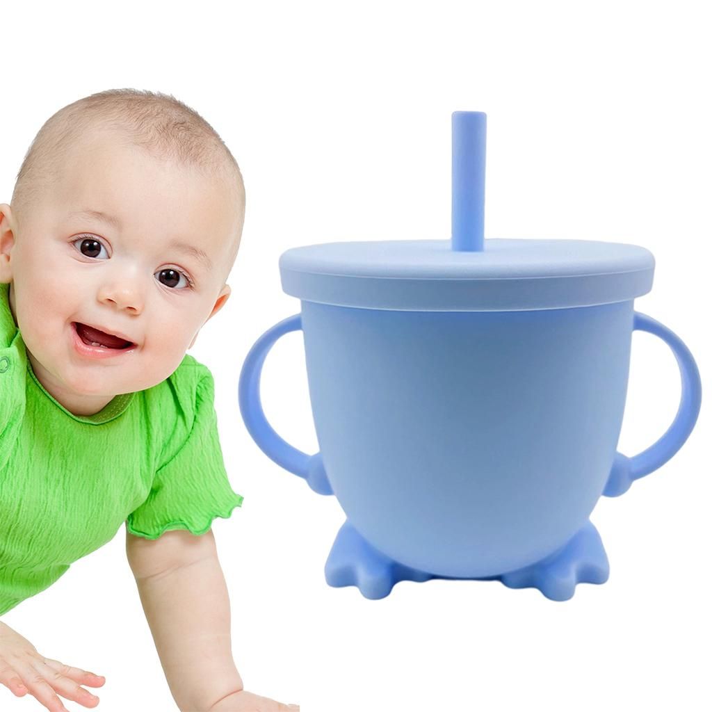 1pc Cartoon Baby Sippy Cups Feeding Cups Baby Drinkware With Light Bue