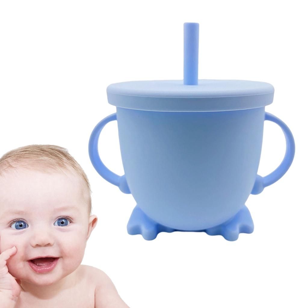 1pc Cartoon Baby Sippy Cups Feeding Cups Baby Drinkware With Light Bue
