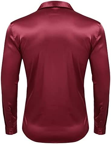 Men Wine Red Button Down Long Sleeve Shirt For Business Corporate Casual Outings