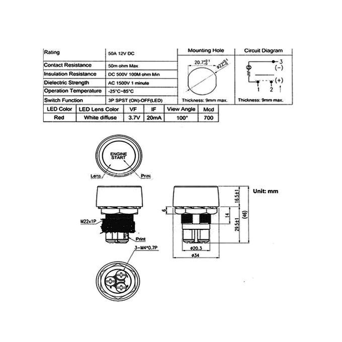 Universal Motor Auto One Push Button Engine Start Switch