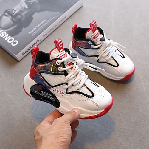 Boys' Casual Running Children's Sports Basketball Thick Bottom Mid Shoes White