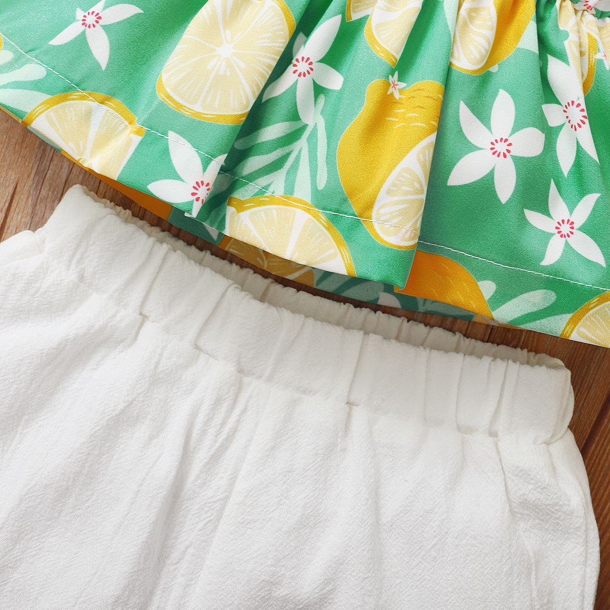 0-2Y Baby Girls Summer Outfit Set Leomon Print Sling Tops White Short Pants