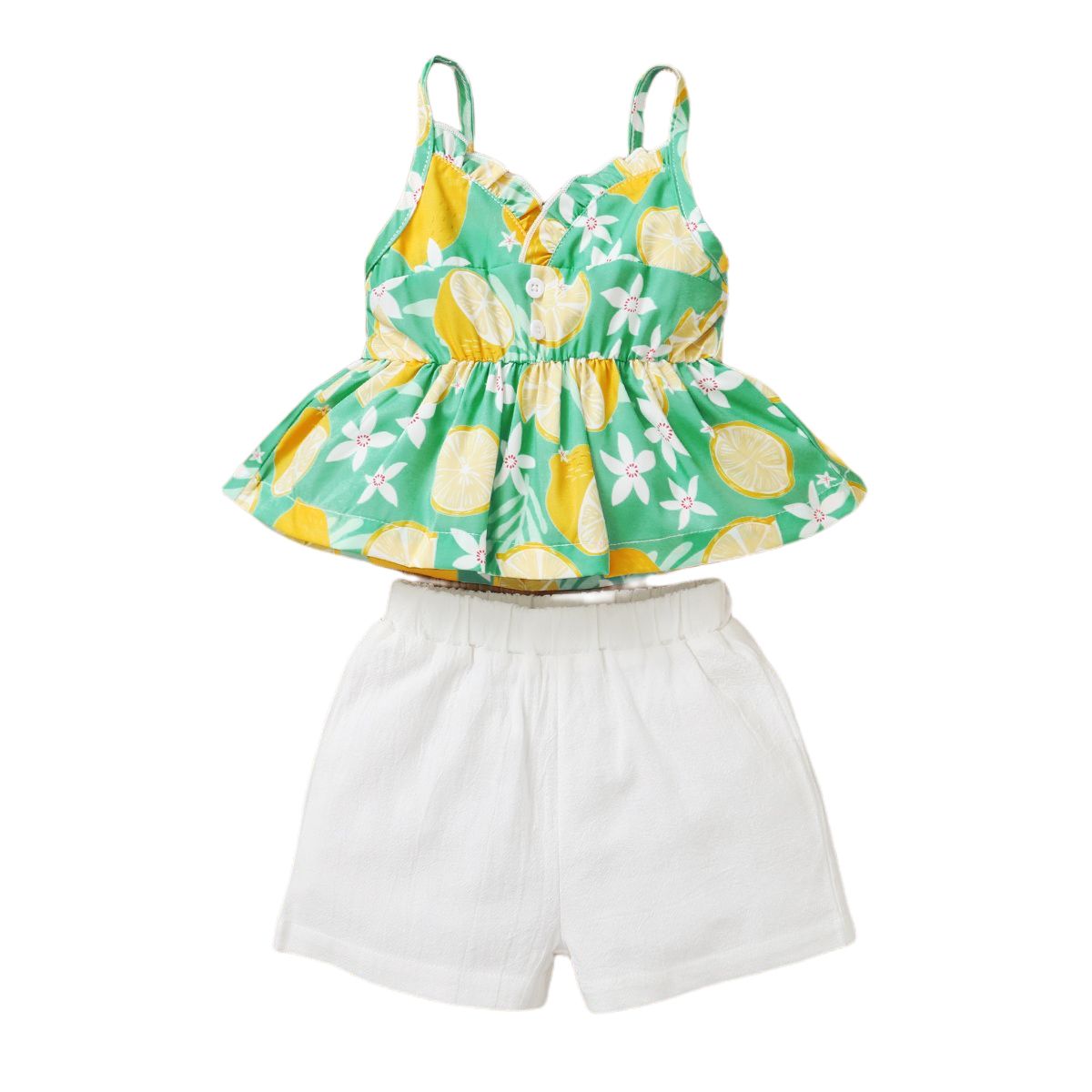 0-2Y Baby Girls Summer Outfit Set Leomon Print Sling Tops White Short Pants