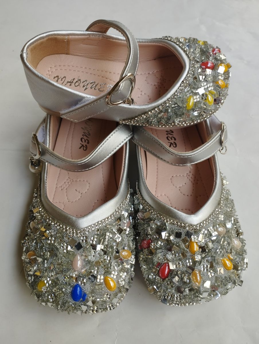 Girls Shimmer Glitter Shinning Christmas PARTY BIRTHDAY Flat Shoe-SILVER
