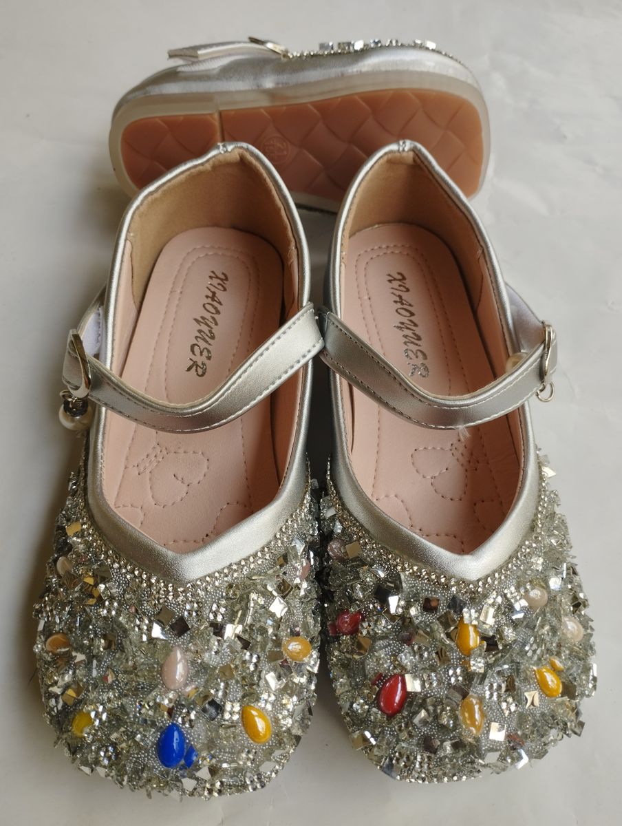 Girls Shimmer Glitter Shinning Christmas PARTY BIRTHDAY Flat Shoe-SILVER